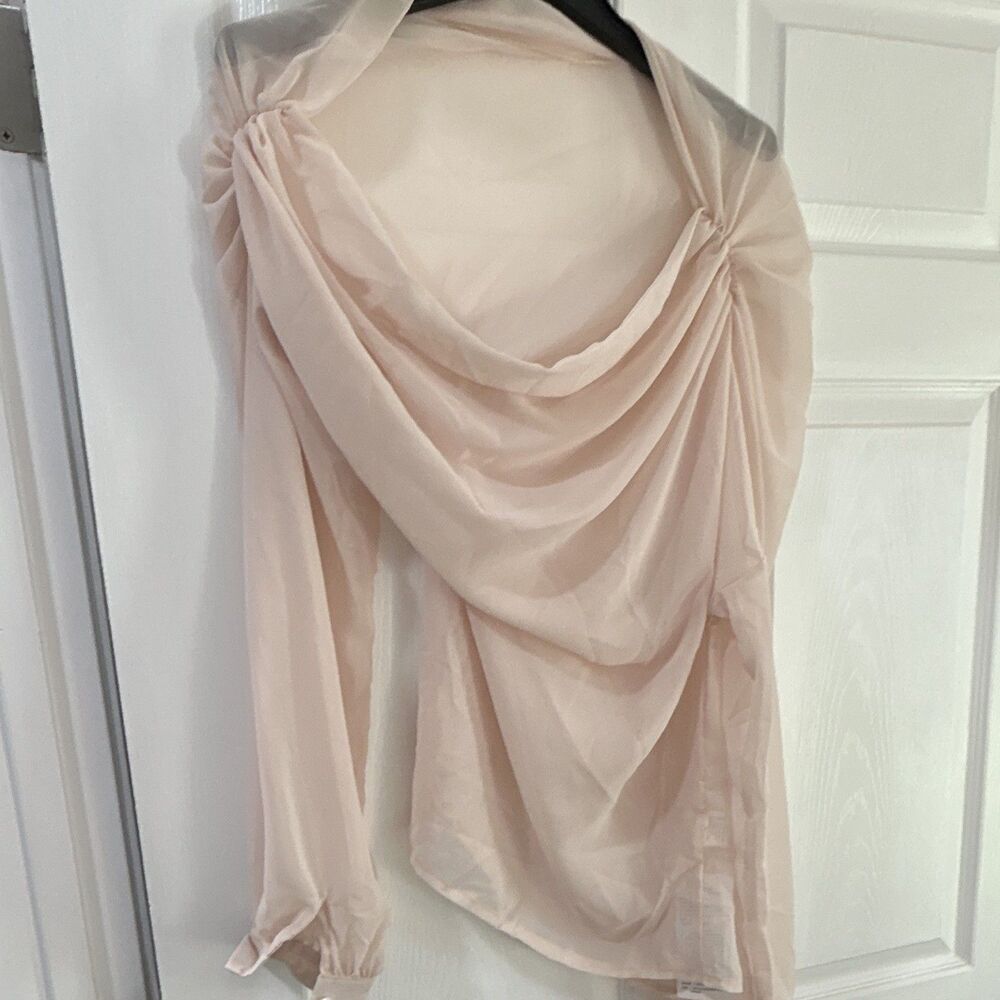 Xhilaration Pink Sheer Chiffon Cowl Neck Long Sleeve Pullover Blouse L 0080 NWT